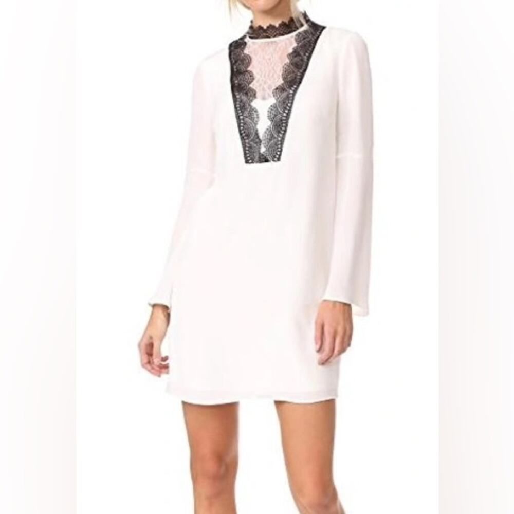Kobi Halperin Starla White Silk Lace Shift Dress Bell Sleeves MSRP $585 Size XL